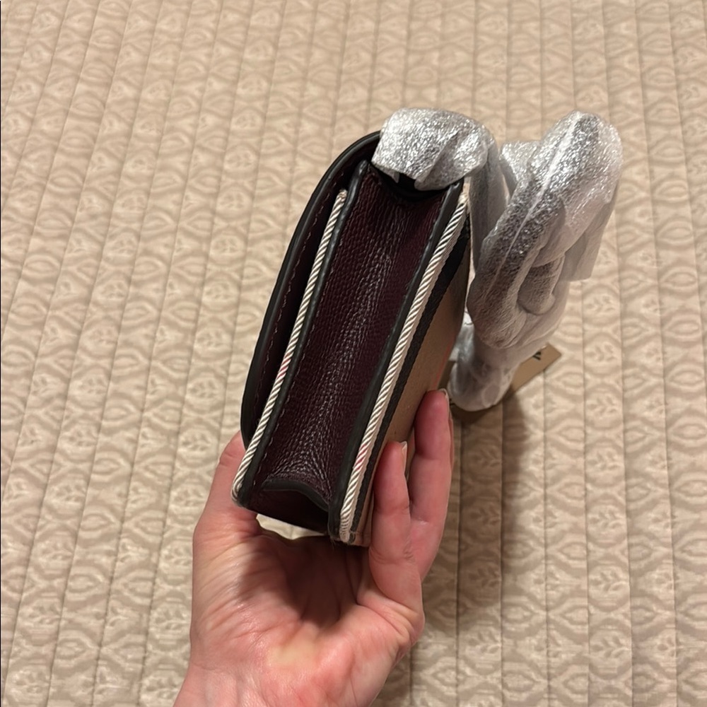 Burberry Burgundy Leather & Vintage Check Mini Crossbody - Picture 5 of 13